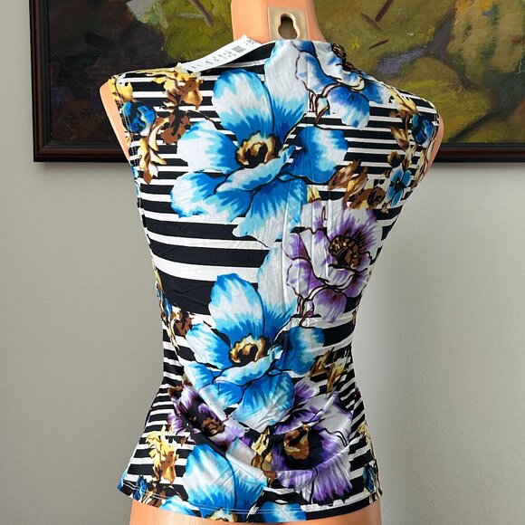 Cache NWT Blue Floral Print Short-Sleeve Top - Picture 2 of 2